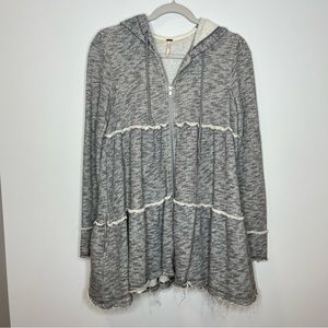 Free People womens XS Full Zip Hooded Sweatshirt gray swing jacket knit pockets